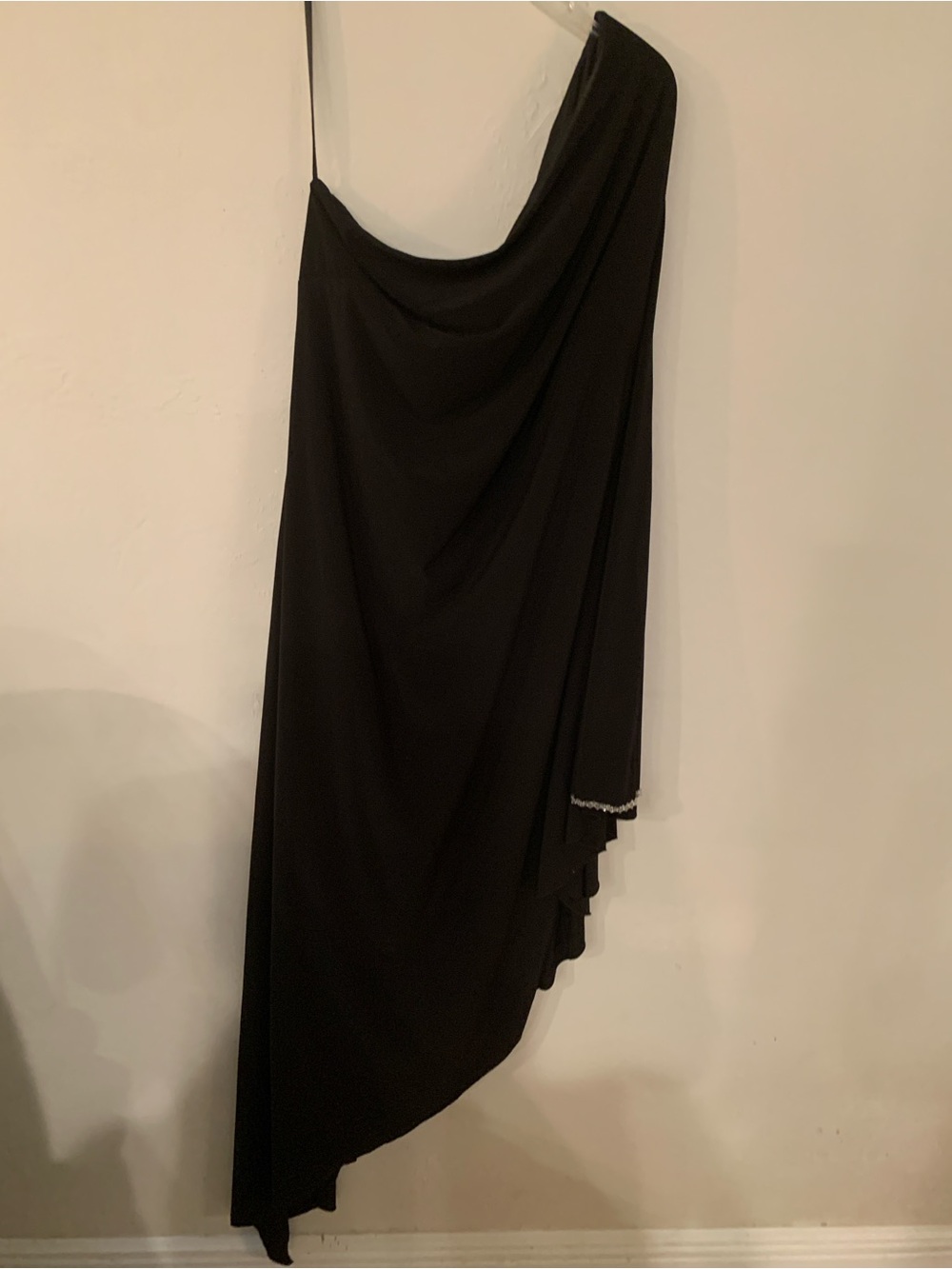 Mac Dugall Black Chic  One-Shoulder Asymmetric Dress Sleeve rhinestone 14
